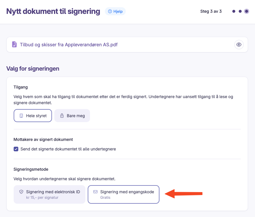 Skjermbilde 2: Signering med engangskode