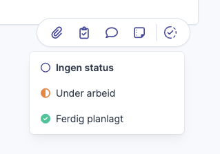 Meny for valg av sakstatus med alternativene Ingen status, Under arbeid og