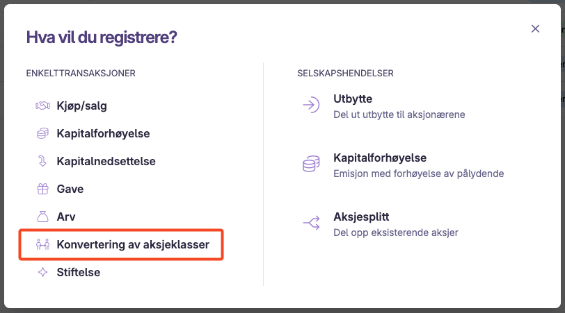 Konvertering av aksjeklasser